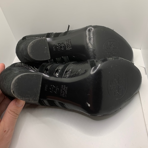 Tory Burch Suede & Patent Lace-Up Heels - Picture 4 of 10